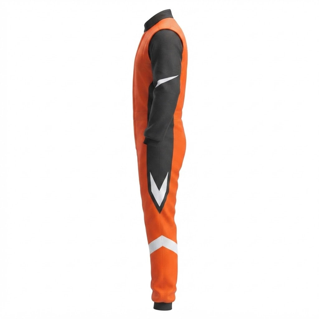 Custom Go Kart Suit – Side View Orange Black