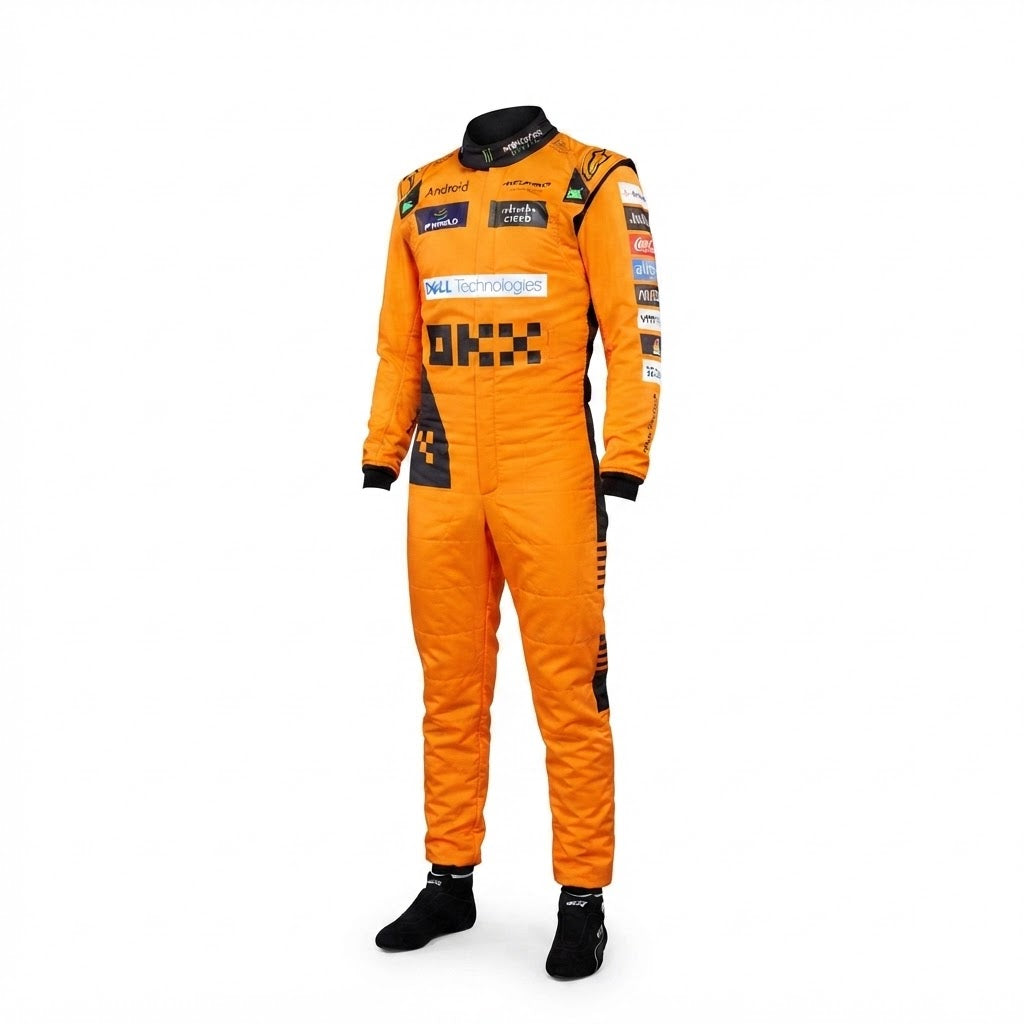 Lando Norris McLaren F1 2024 OKX Racing Suit - Papaya Orange Front View