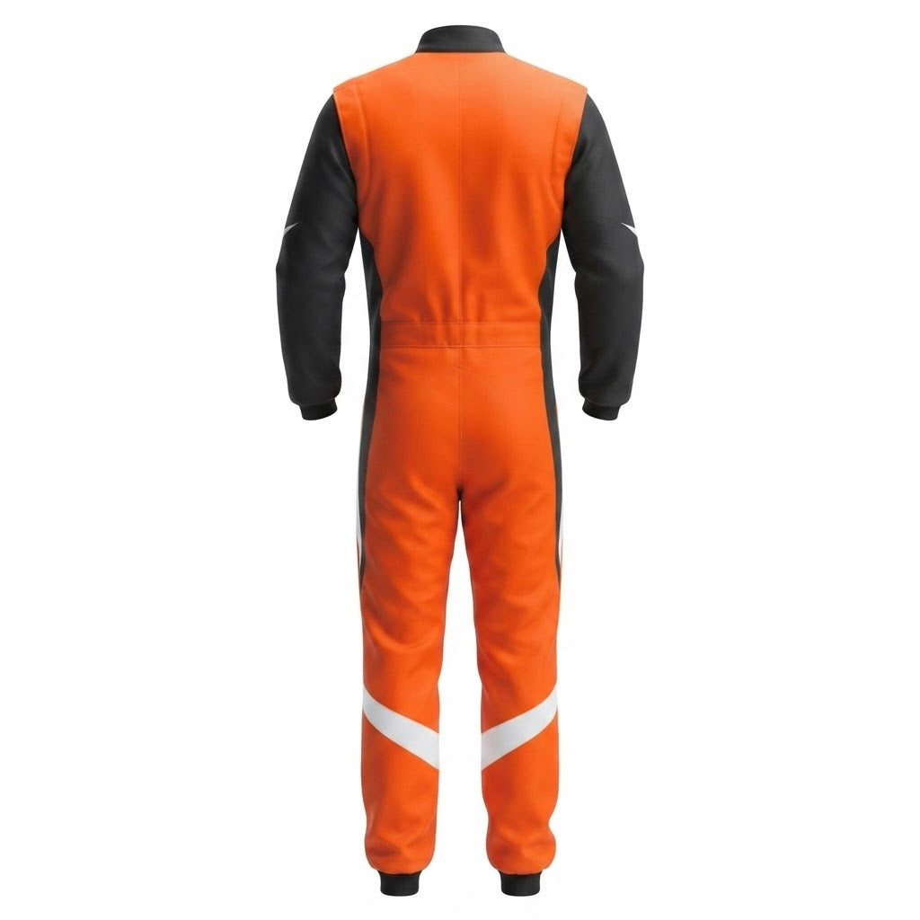 Custom Go Kart Suit – Back View Orange Black White