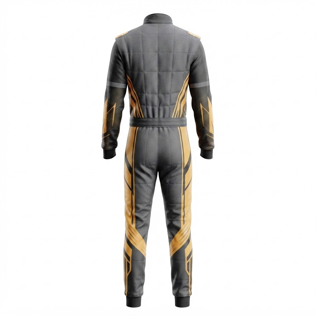 Custom Go Kart Racing Suit – Black & Gold Geometric Design