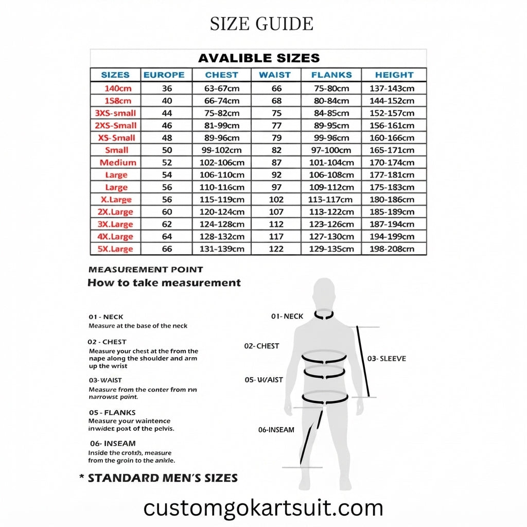McLaren Karting Suit Size Guide Chart