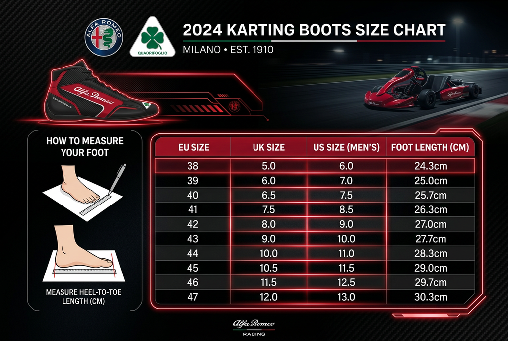 Alfa Romeo Karting Boots 2024 - Size Chart