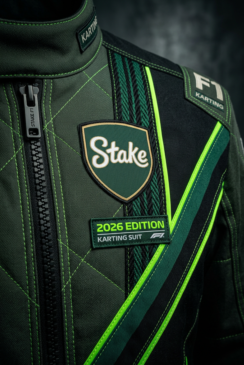 Stake F1 Karting Suit 2026 close-up detail shot