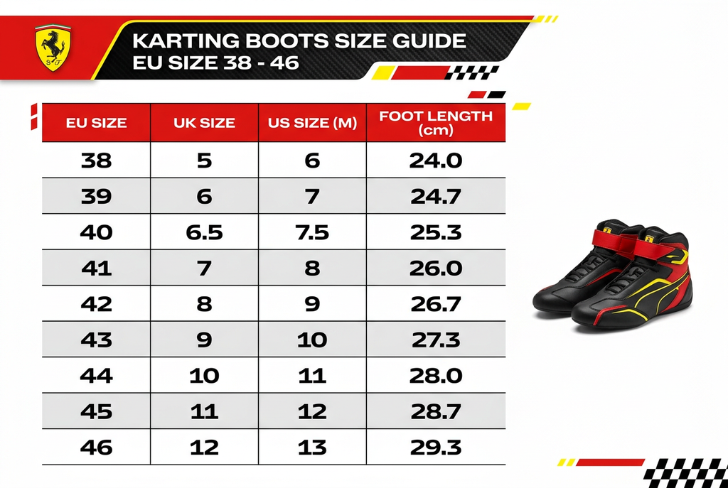 Ferrari 2020 Karting Boots – EU Size Chart