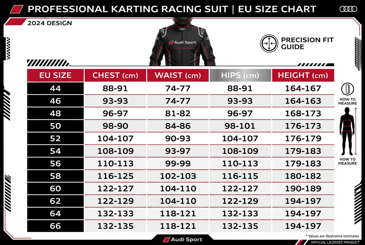 Audi Sport 2024 Karting Suit – EU Size Chart