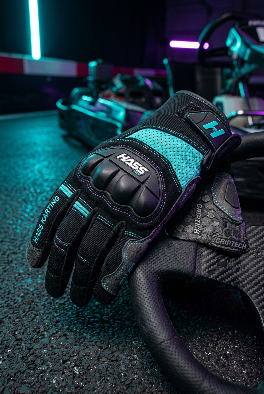 Hass Karting Gloves 2023 close-up detail shot