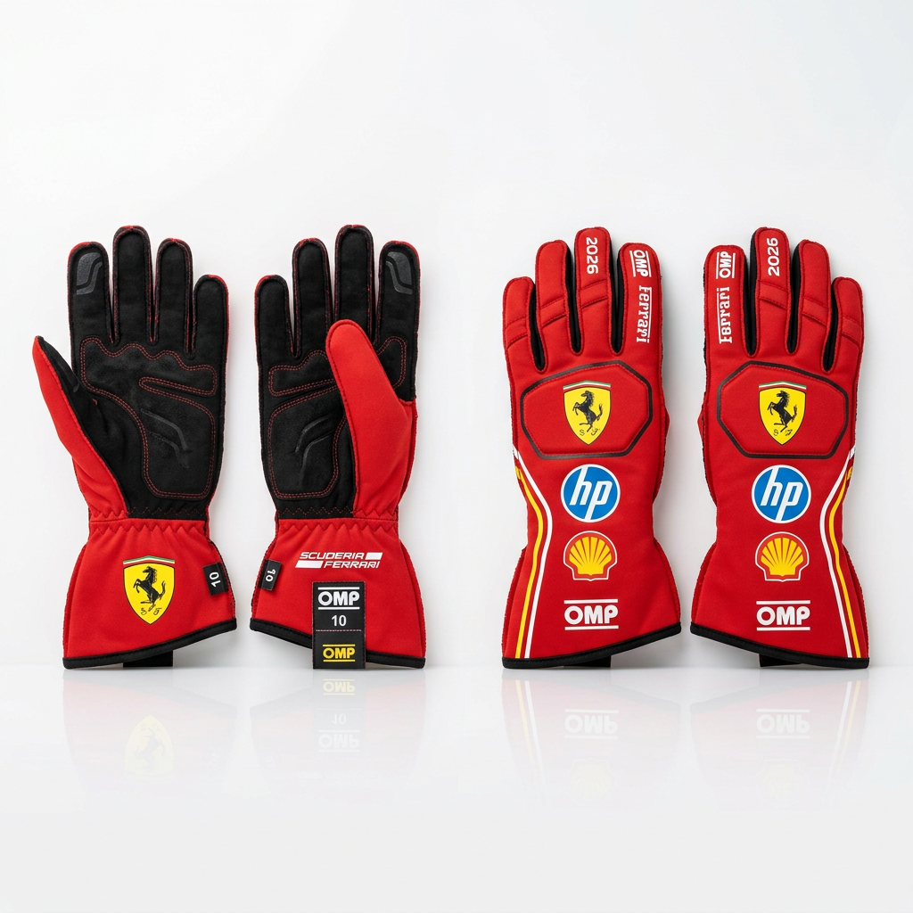 Scuderia Ferrari F1 2026 HP Karting Racing Gloves - Front and Back View