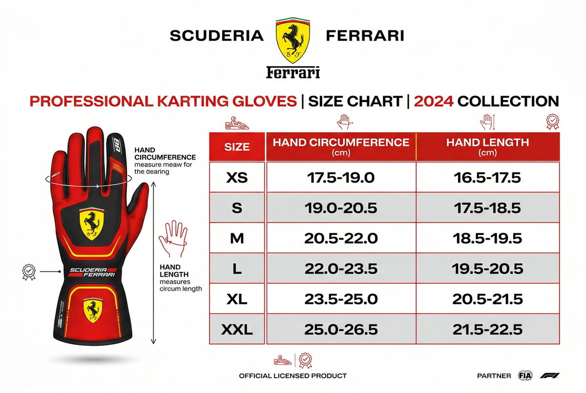 Ferrari 2024 Scuderia Karting Gloves – Size Chart