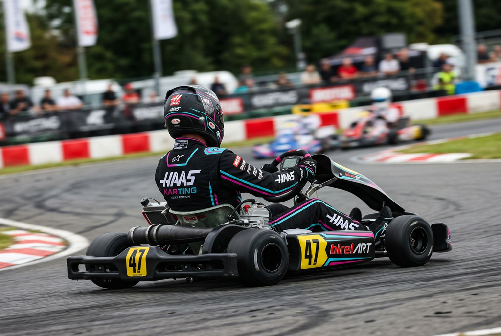 Hass Karting Suit 2023 action track shot