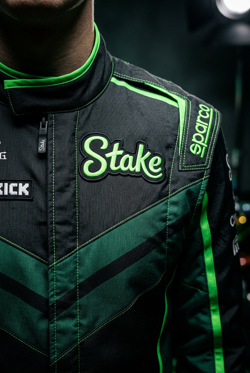 Stake F1 Karting Suit 2024 close-up detail shot