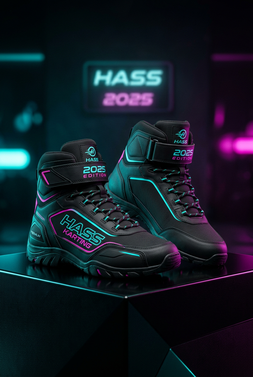 Hass Karting Boots 2025 full studio shot