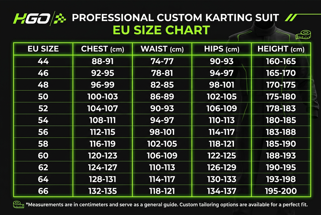 Custom HGO Kart Suit – EU Size Chart
