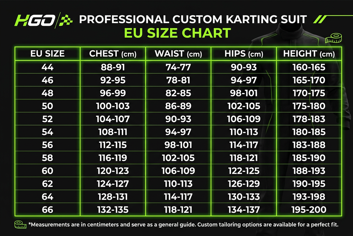 Custom HGO Kart Suit – EU Size Chart