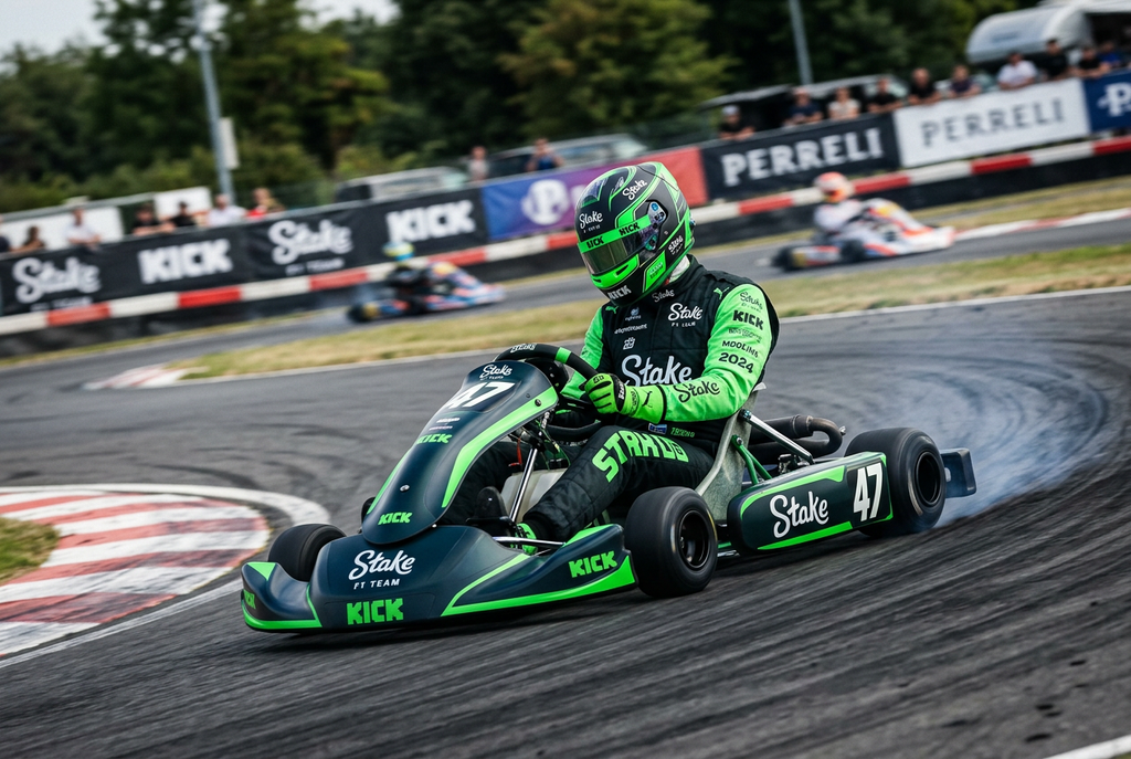 Stake F1 Karting Suit 2024 action track shot