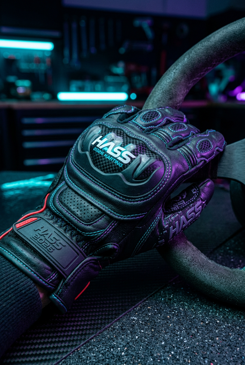 Hass Karting Gloves 2026 close-up detail shot