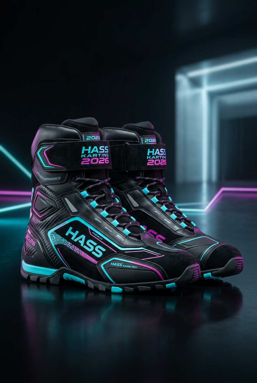 Hass Karting Boots 2026 full studio shot