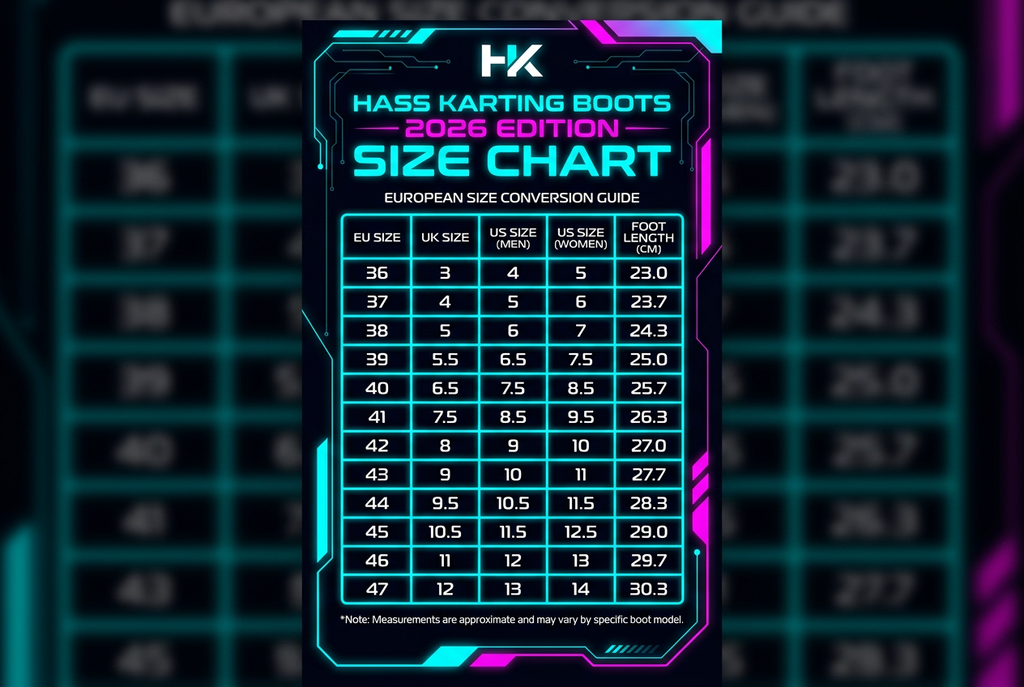 Hass Karting Boots 2026 size chart EU UK US