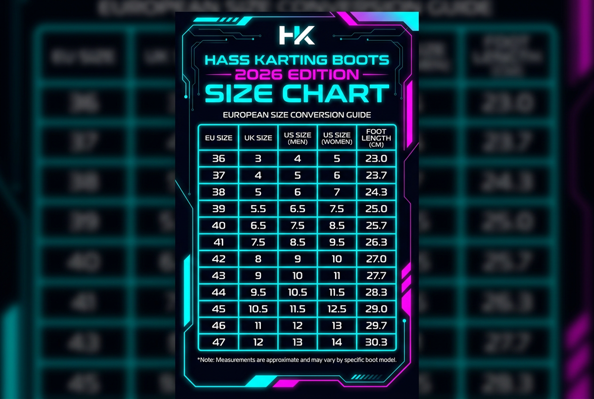 Hass Karting Boots 2026 size chart EU UK US