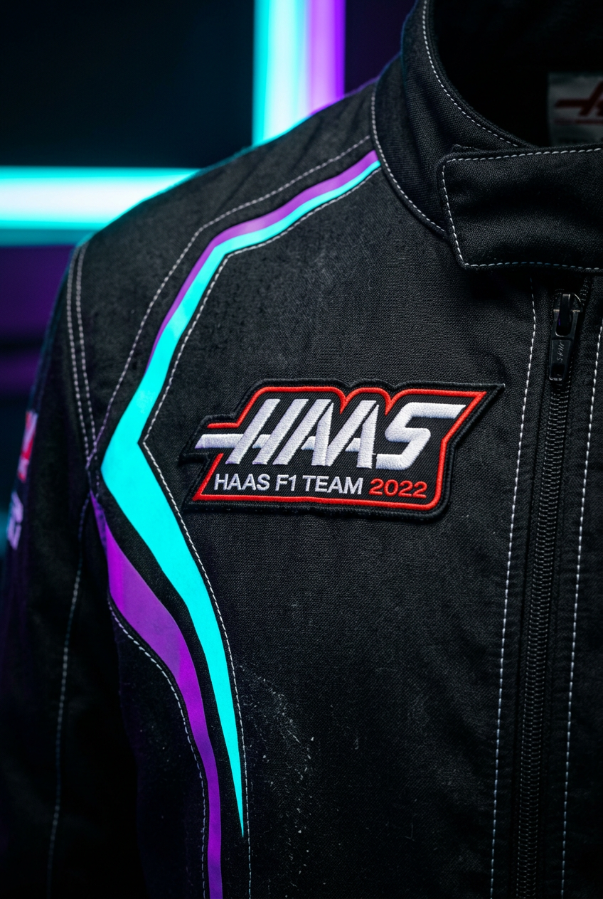 Hass Karting Suit 2022 close-up detail shot