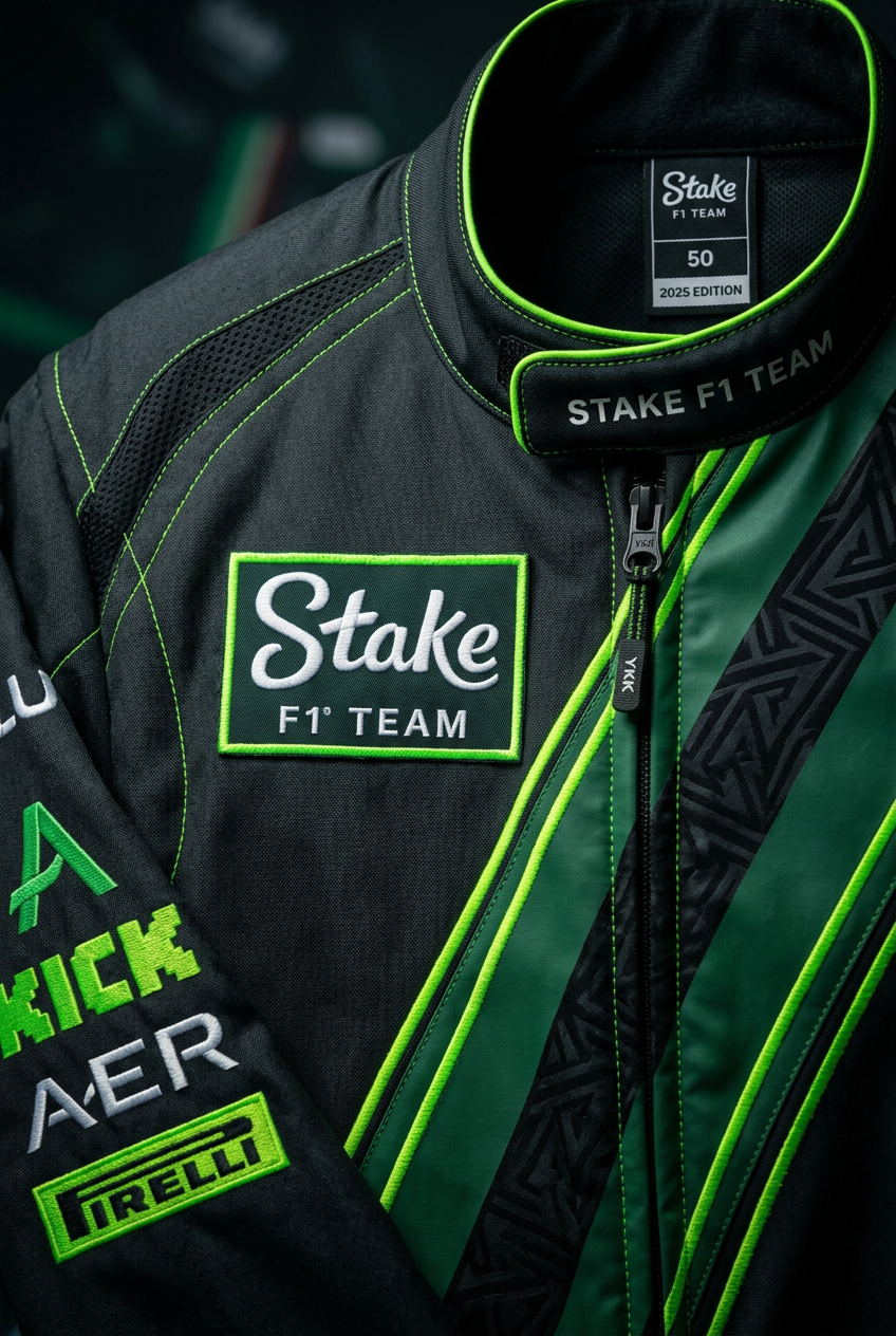 Stake F1 Karting Suit 2025 close-up detail shot