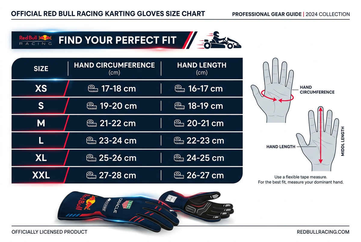 Red Bull Racing 2024 Karting Gloves – Size Chart