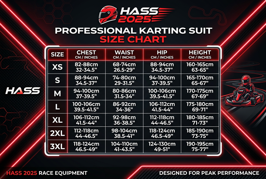 HASS Karting Suit 2025 - Size Chart