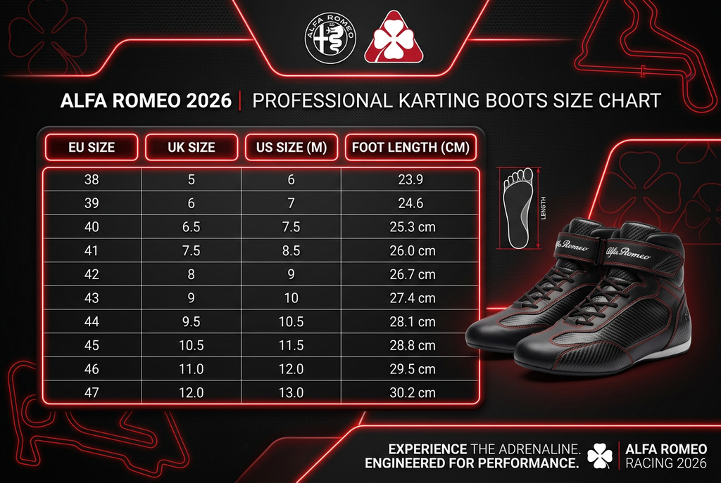 Alfa Romeo Karting Boots 2026 - Size Chart