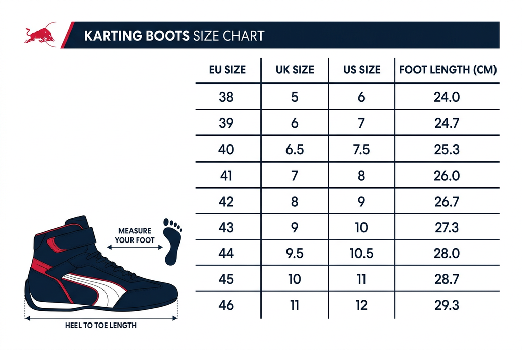 Red Bull Racing 2025 Boots – EU Size Chart