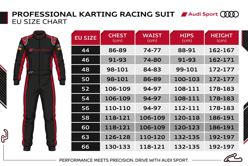Audi Sport 2020 Karting Suit – EU Size Chart
