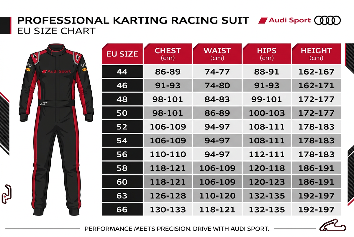 Audi Sport 2020 Karting Suit – EU Size Chart