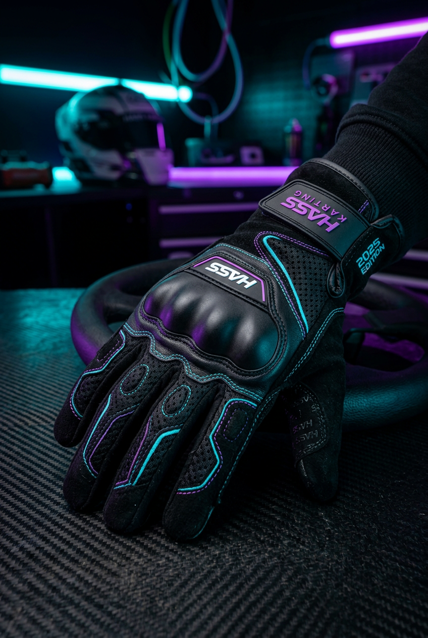 Hass Karting Gloves 2025 close-up detail shot