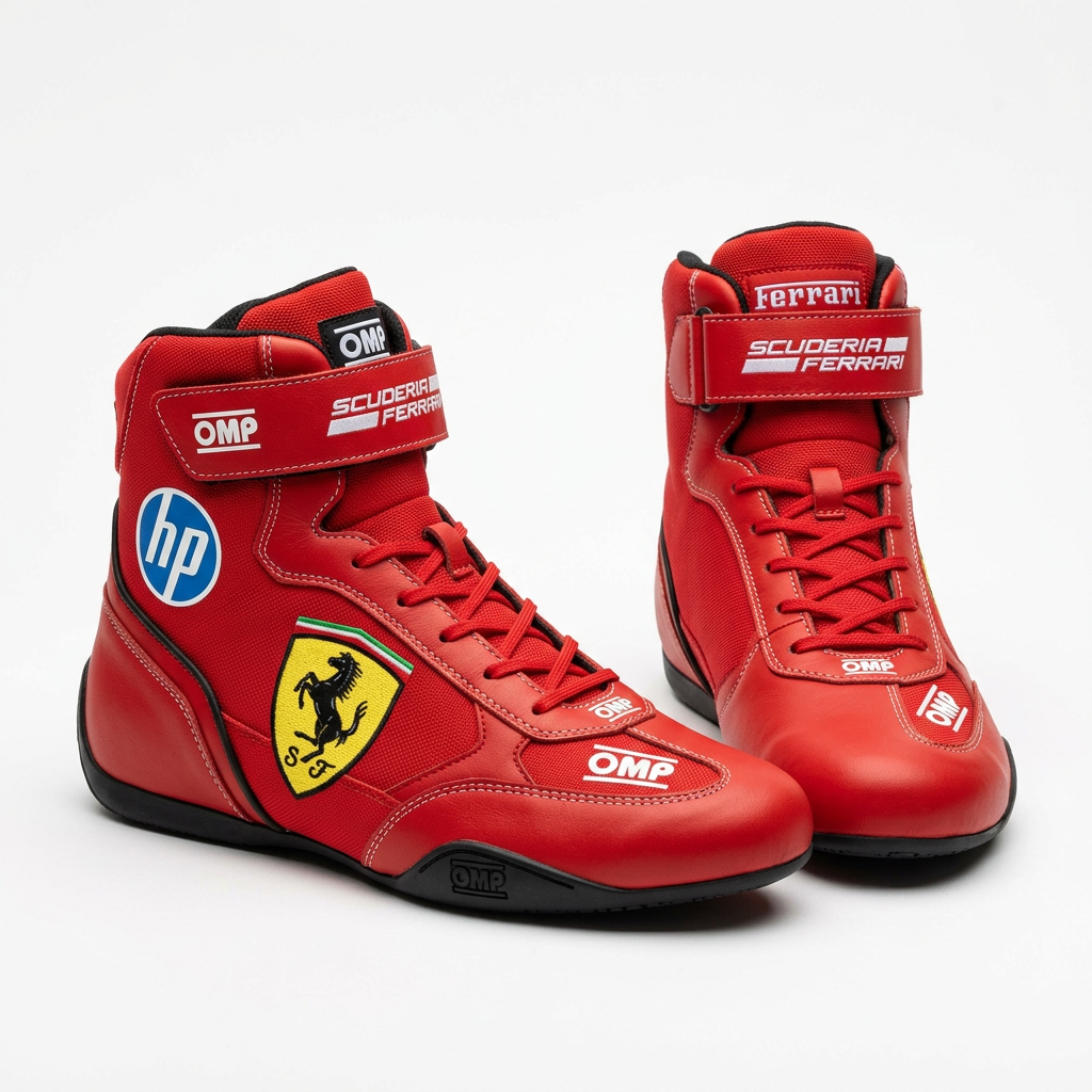 Scuderia Ferrari F1 2026 HP Karting Racing Boots - Front and Side View