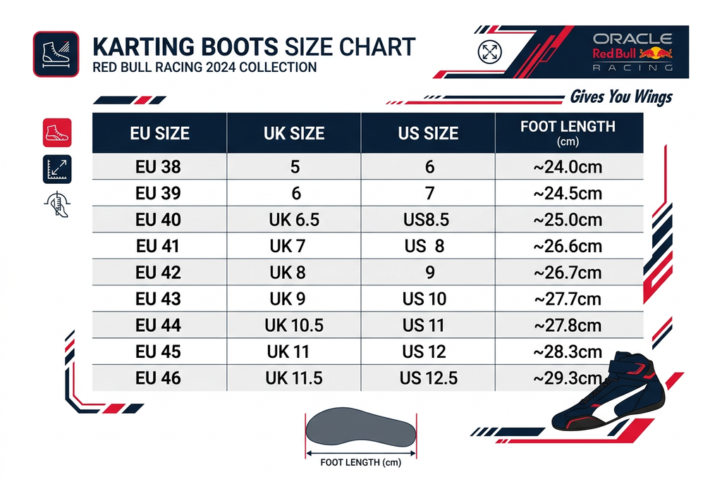 Red Bull Racing 2024 Boots – EU Size Chart