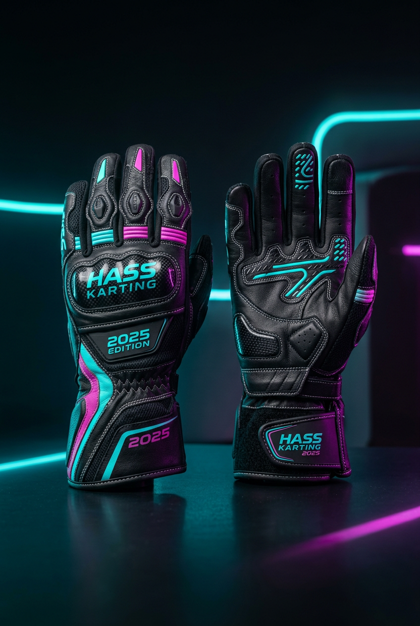 Hass Karting Gloves 2025 full studio shot