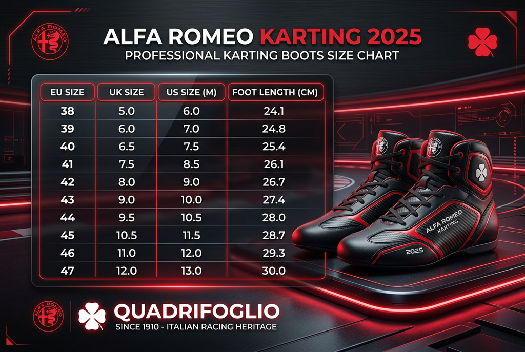 Alfa Romeo Karting Boots 2025 - Size Chart