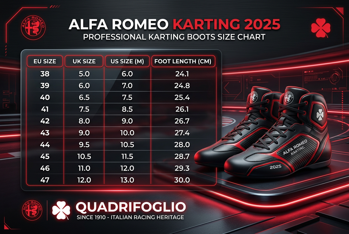 Alfa Romeo Karting Boots 2025 - Size Chart